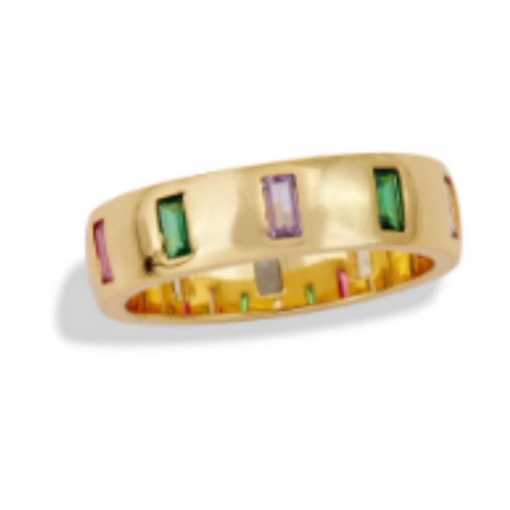 Savvy Cie Multicolor Stone Baguette  Ring Gold Plated Band Sz 9